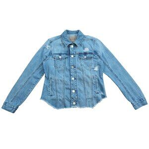 BLANKNYC Distressed Denim Jacket Light Wash Frayed Hem Vintage Size S.